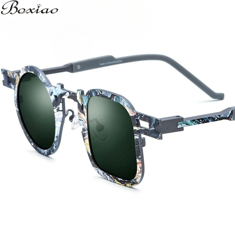 Color Matching Pure Titanium Square Sunglasses for Men and Women Trend Two-color Sunglasses Polarized Driving Glasses.