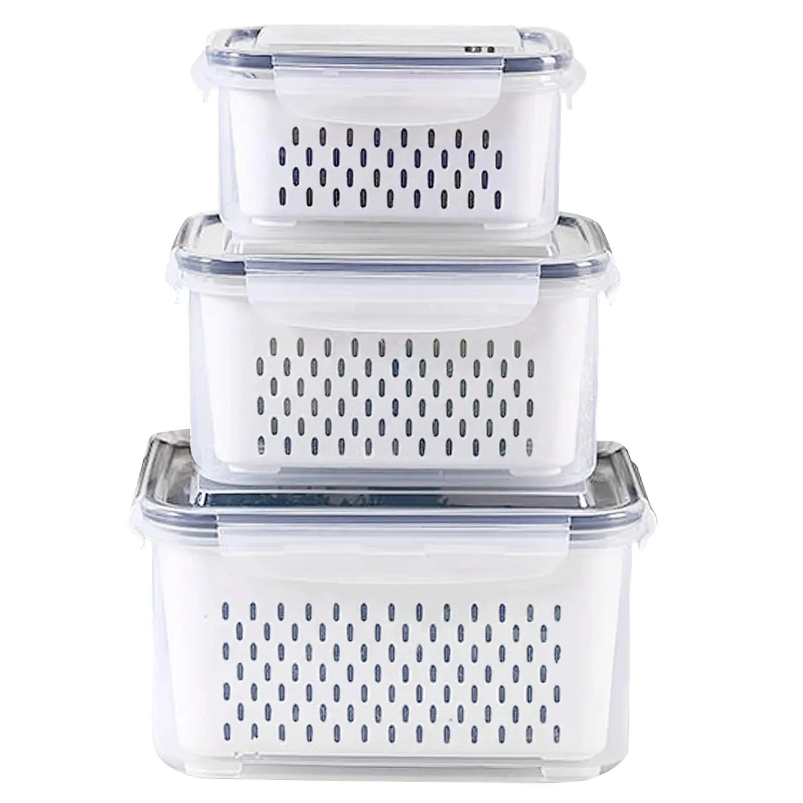 3Pack Fridge Food Storage Container Set with Lids with Strainer Kitchen Storage Boxes Fruit Vegetable  Organizer