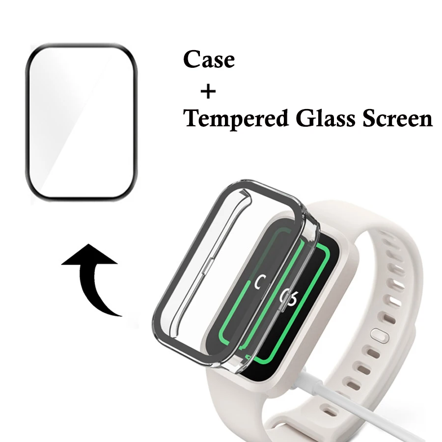 Hard PC Case Tempered Glass Screen Protector For Xiaomi Mi Band 9 Active Smart Watchband Bumper Shell For Redmi Band 3 Case