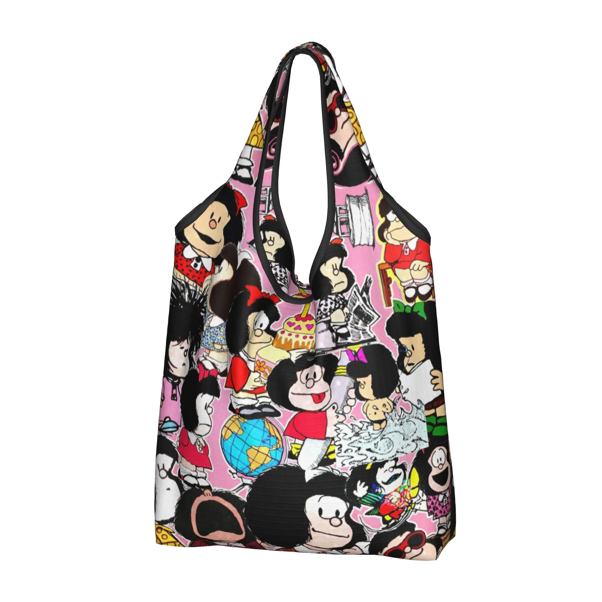 M-Mafaldas Manga Comics Grocery Shopping Tote Bags Women Kawaii Japan Shoulder Shopper Bags Big Capacity Handbags