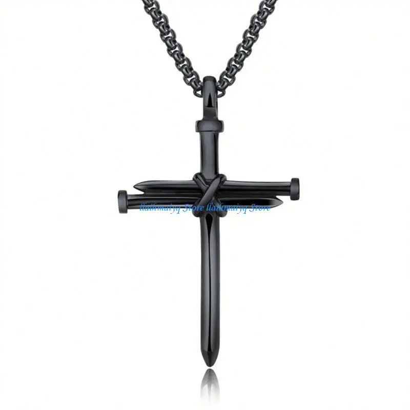 573B Retro for Cross Necklace Personality Niche for Titanium Steel for Cro