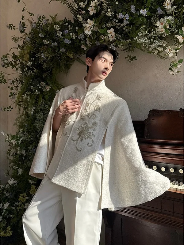 

Шерстяное пальто с вышивкой в виде снежинки, мужская свободная верхняя одежда, молодежная мода, длинный све, осенний цвет...