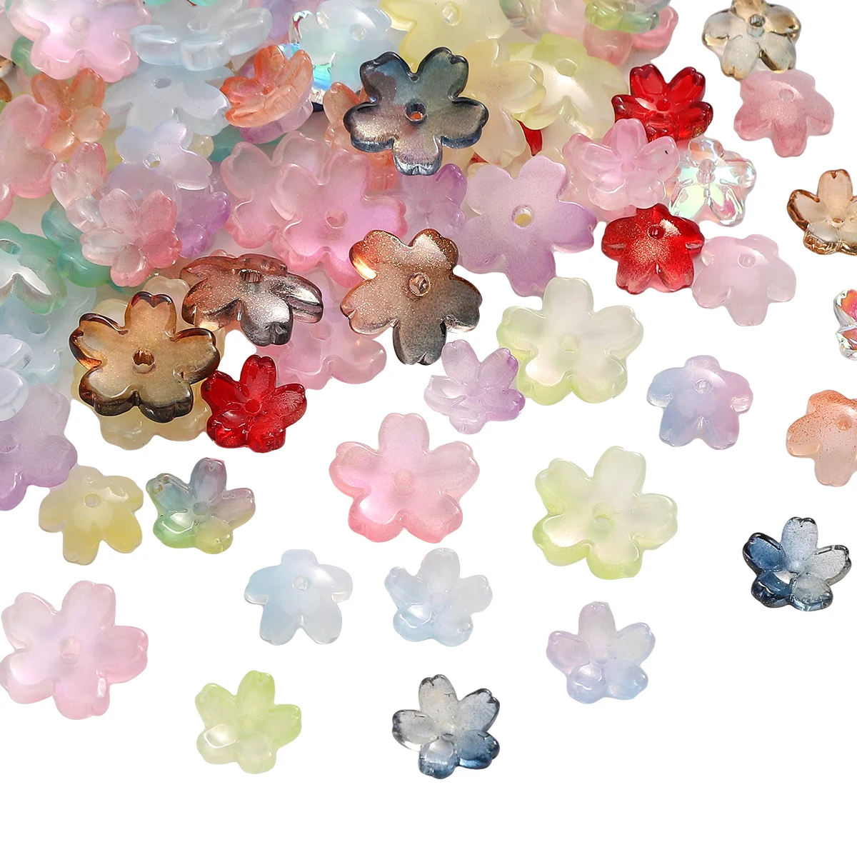 10pcs 11/15mm Gradient Color 3D Sakura Glass Beads Cherry Blossom Flower Loose Beads For Jewelry Making DIY Bracelet Accessories