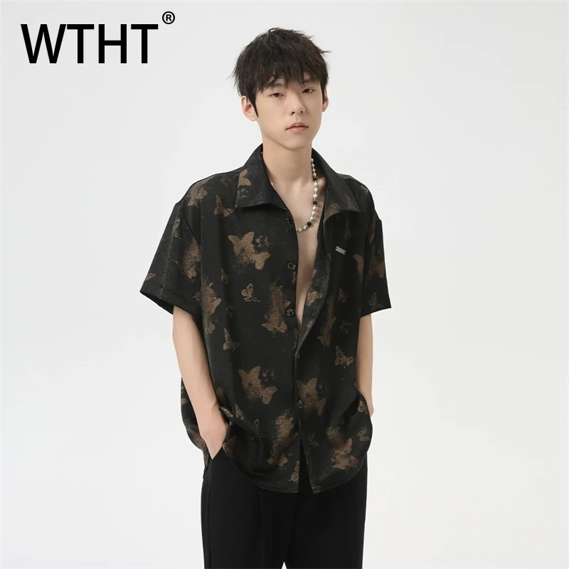 

WTHT модные мужские свободные рубашки с нерегулярным принтом в японском стиле, винтажные летние повседневные топы с короткими рукавами и лацканами 2024, мужские 2A0783