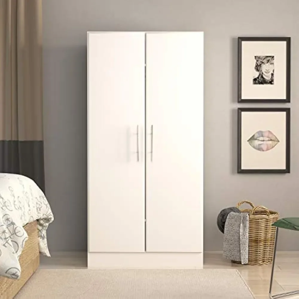 Functional Wardrobe Closet Cabinet with Hanging Rail, Simplistic 2-Door Armoire Portable Closet 32