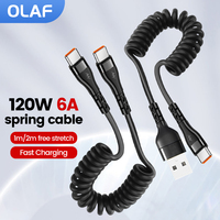 120W 6A Spring Cable Super Charging For Samsung S24 S23 USB C TO USB Type C Cable For iPhone 15 Plus Xiaomi 11 Quick Charger 3.0