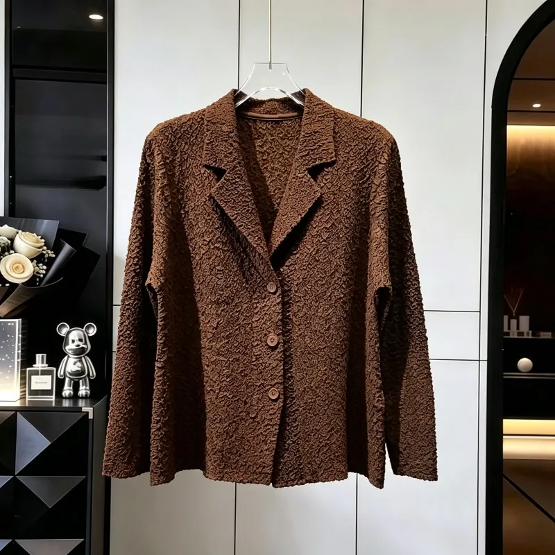 Miyake Long Sleeve Handmade Pleated Jacket 2026 Autumn New Style Elegant Fashion Women's Lightweight Stretchy Commuter Clothing