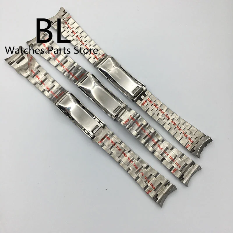 BLIGER 20mm Sterile Silver Watch Band Solid Stainless Steel Glide Lock Men\'s Watch Strap Folding Buckle Fits 36mm 40mm 41mm case