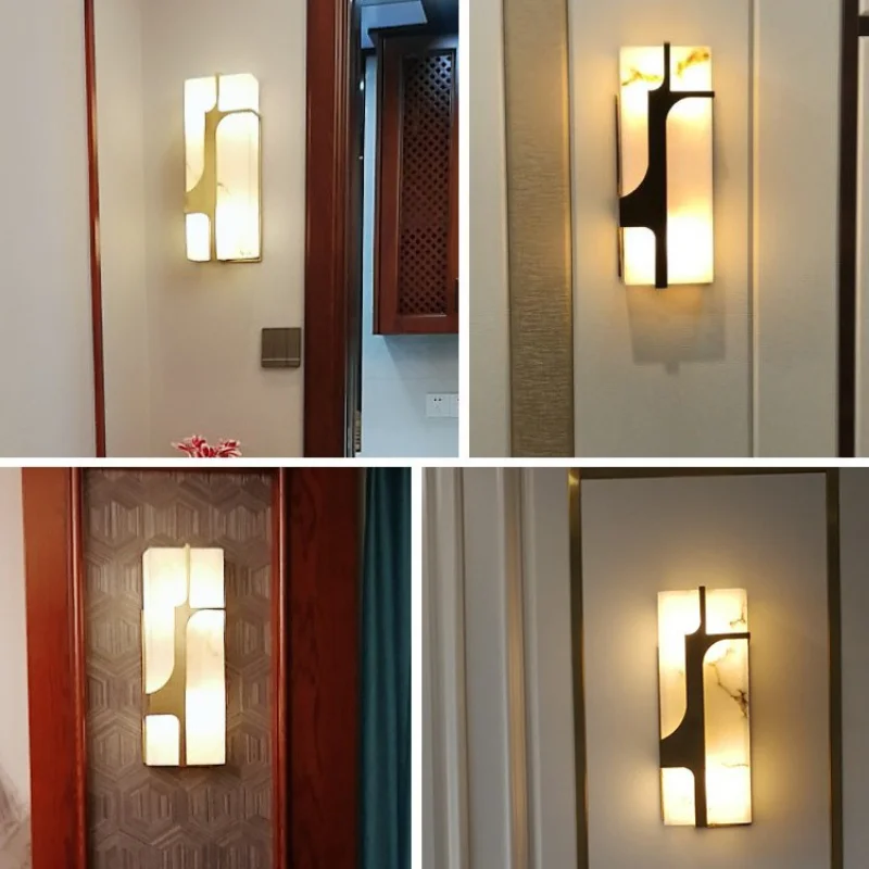 Modern Spanish Natural Marble Wall Light For Living Room Home Decor Nordic Brass Mental Cuboid Wall Lamp
