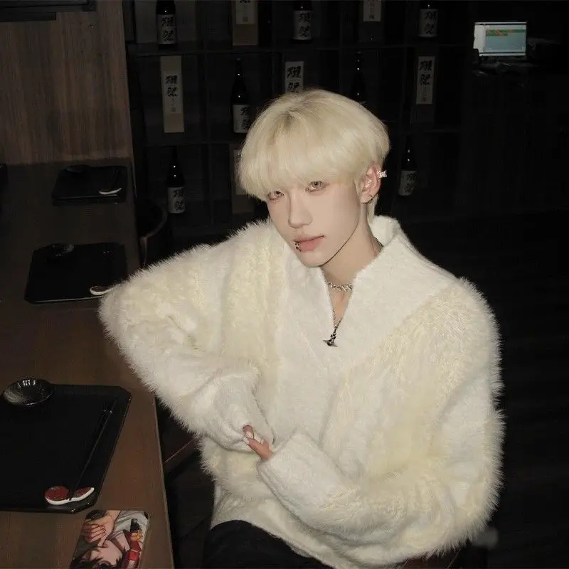 

Мужской трикотаж с высоким воротником Plu, зимний ленивый свитер V-Ne Camere из смеси хлопка, удобный свободный крой, Yout...