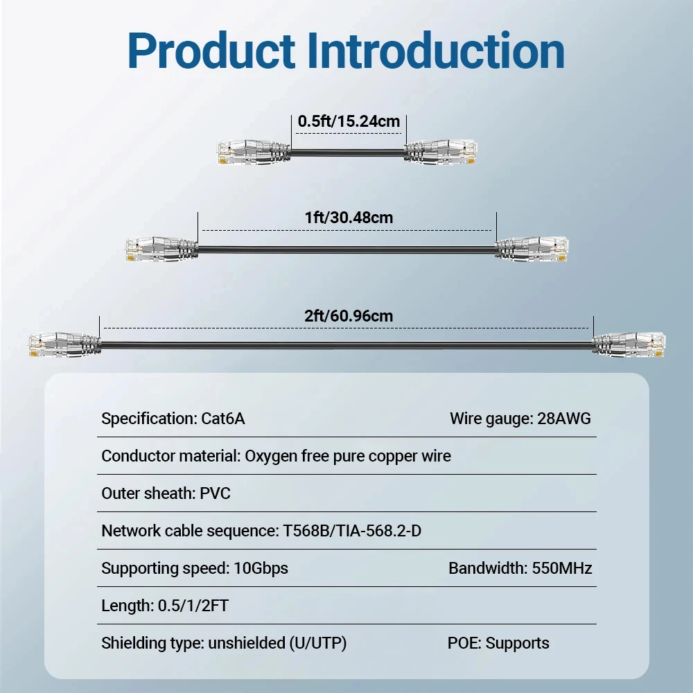 24 حزمة 0.1/0.15/0.2/0.3/0.5 متر Cat6a إيثرنت التصحيح كابل سليم UTP 0.5/1/2FT 10G 28AWG POE Lan كابل CAT6/6A لوحة التوصيل للتبديل #5