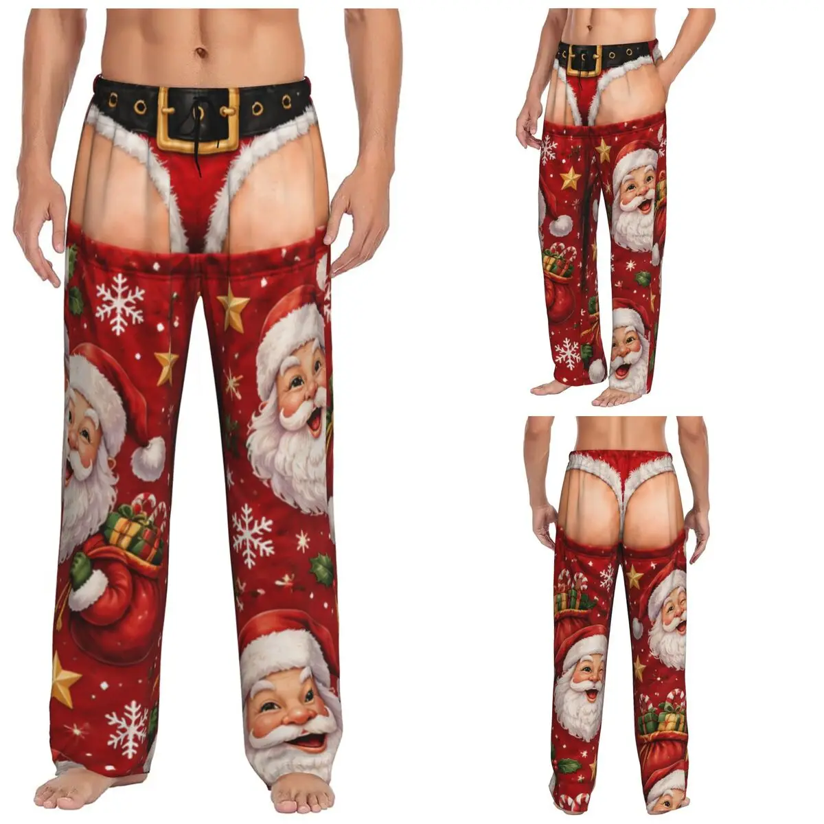 Men Merry Christmas Santa Claus Snowman Lounge Pants Comfy Pajama Sleep Bottoms With Pockets