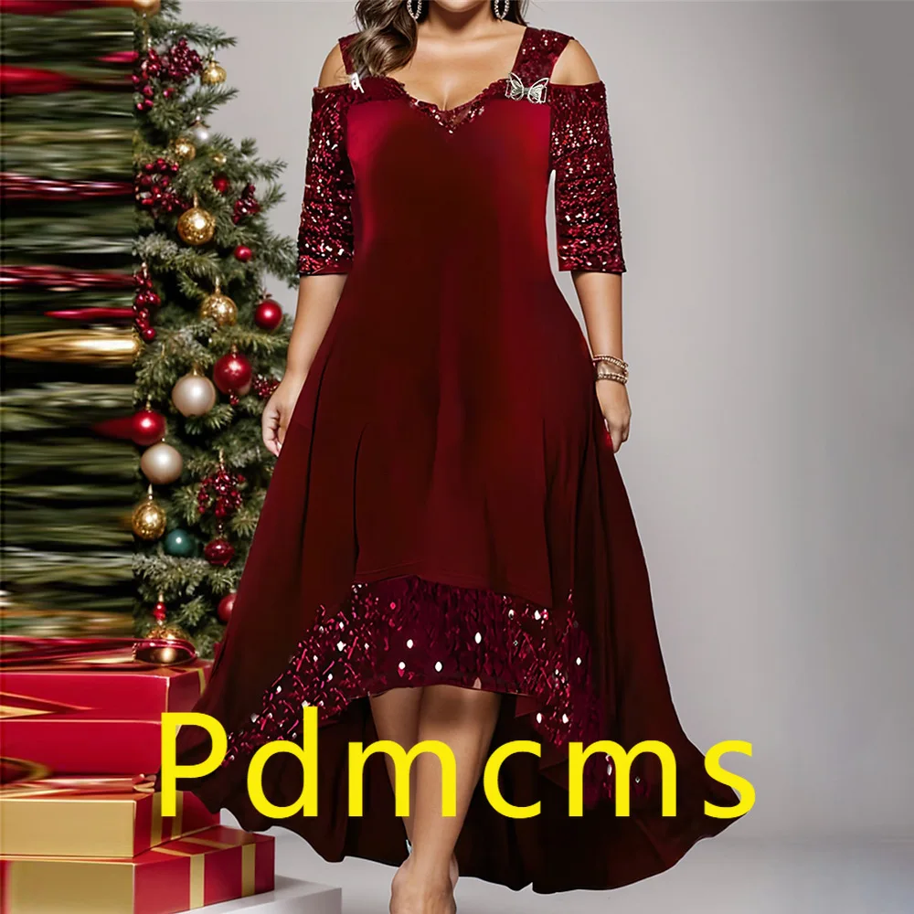 فستان بندول خرز بلون سادة على الموضة الأوروبية والأمريكية الجديدة لعام 2025، فستان نسائي للخريف مقاس كبير