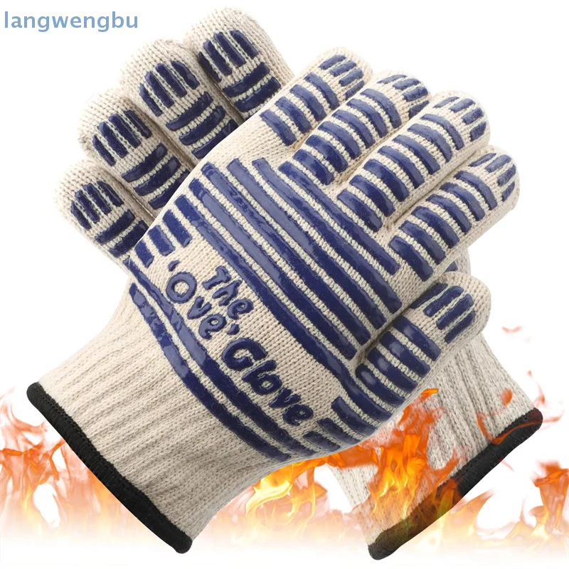 A Pair Double Layer Cotton BBQ Grilling Gloves Oven Microwave Heat Insulation Flame Retardant Baking Camping Barbecue Gloves