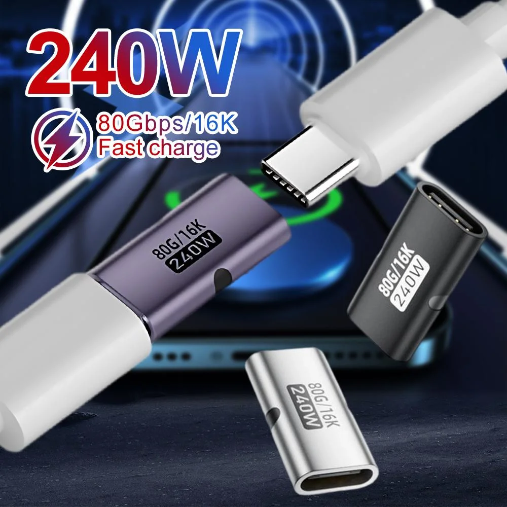 240W Type C Female To Female Fast Charging Converter 80Gbps High-Speed USB C Data Adapter for Macbook 16K@60Hz Video Projecting