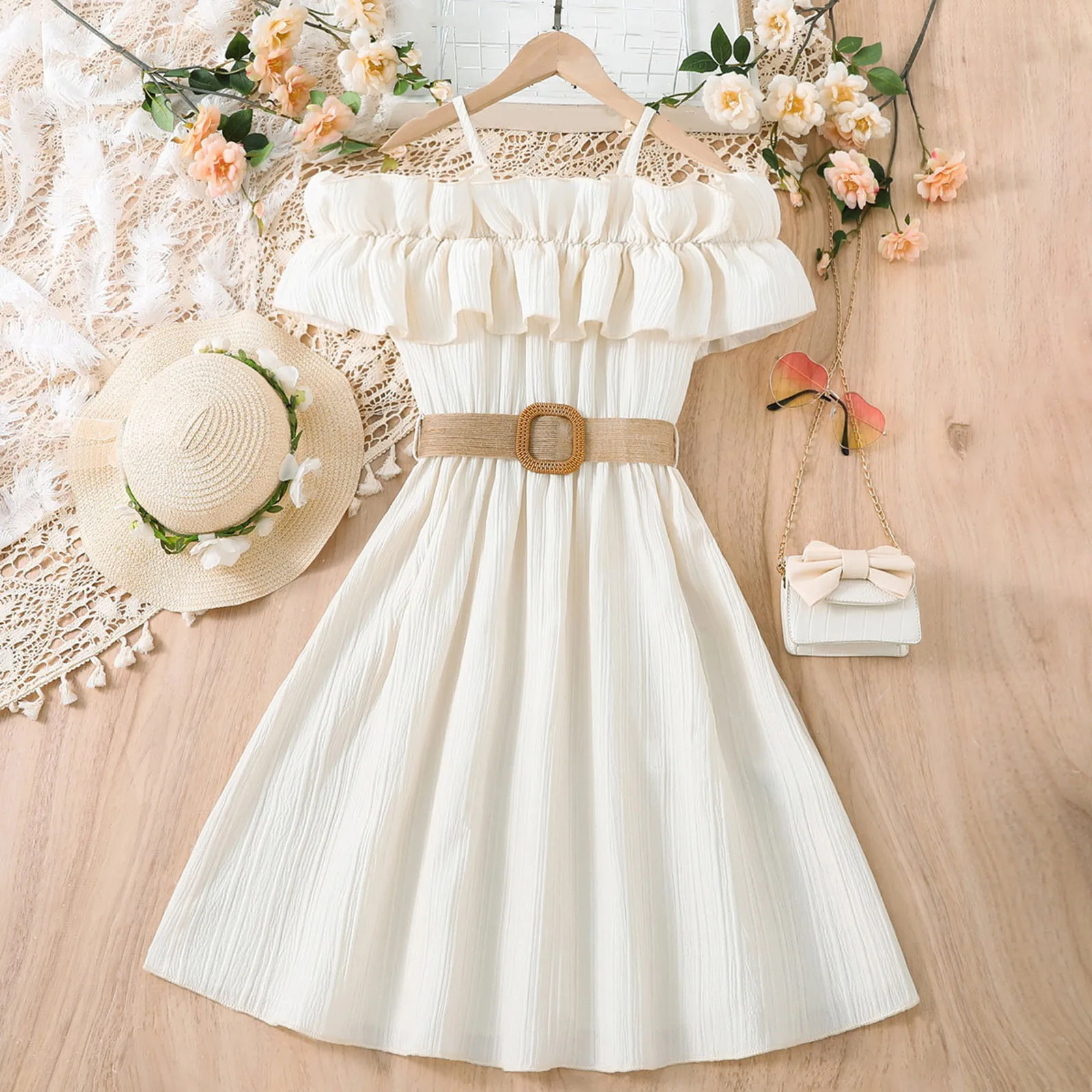 Elegant Children Swing Dress Kids Girls Solid Color Ruffles Evening Formal Party Princess Dress Girls Gown Sundress Vestidos