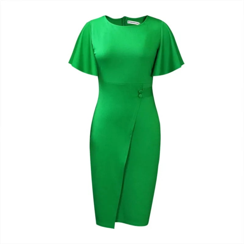 

Women New Bodycon Midi Dress Summer Fashion Elegant Commuter Sexy Short Sleeved Office Vestidos Solid Color High Waisted Dresses
