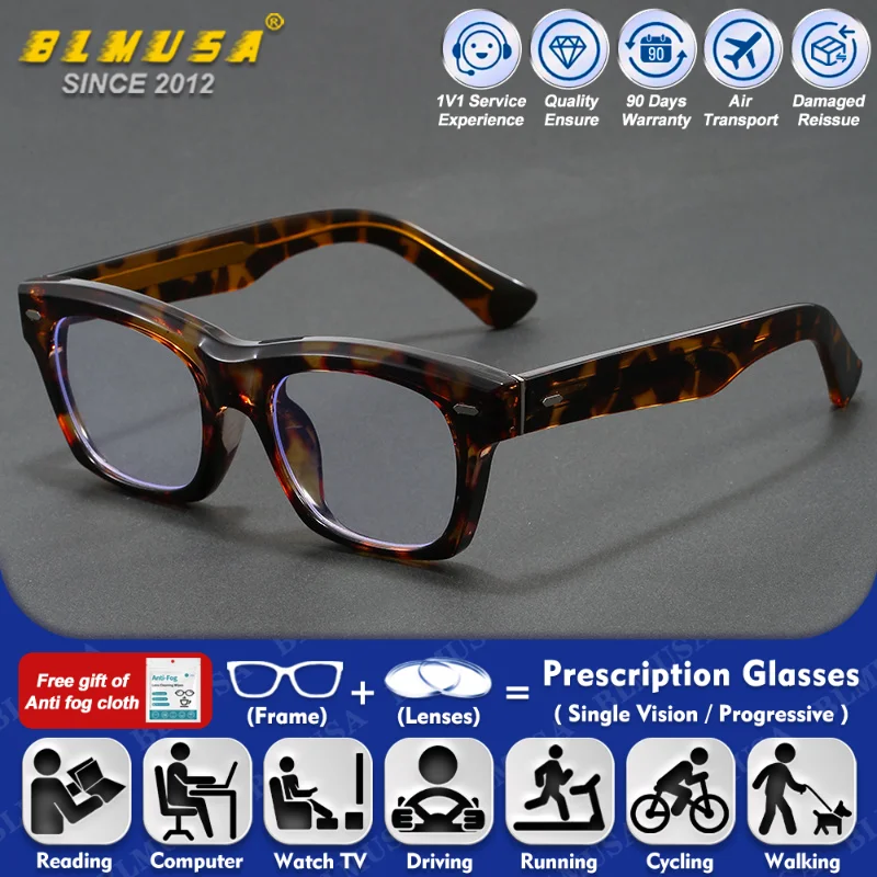 

BLMUSA (XL) Trendy Square Myopia Prescription Computer Glasses Men Polarized Sunglasses Photochromic Progressive Optical Eyeware