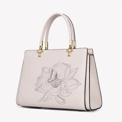 New Luxury handbags Genuine leather Embroidered Women's Bag Fashion Handbags Women Famous Brands EmbossingTote