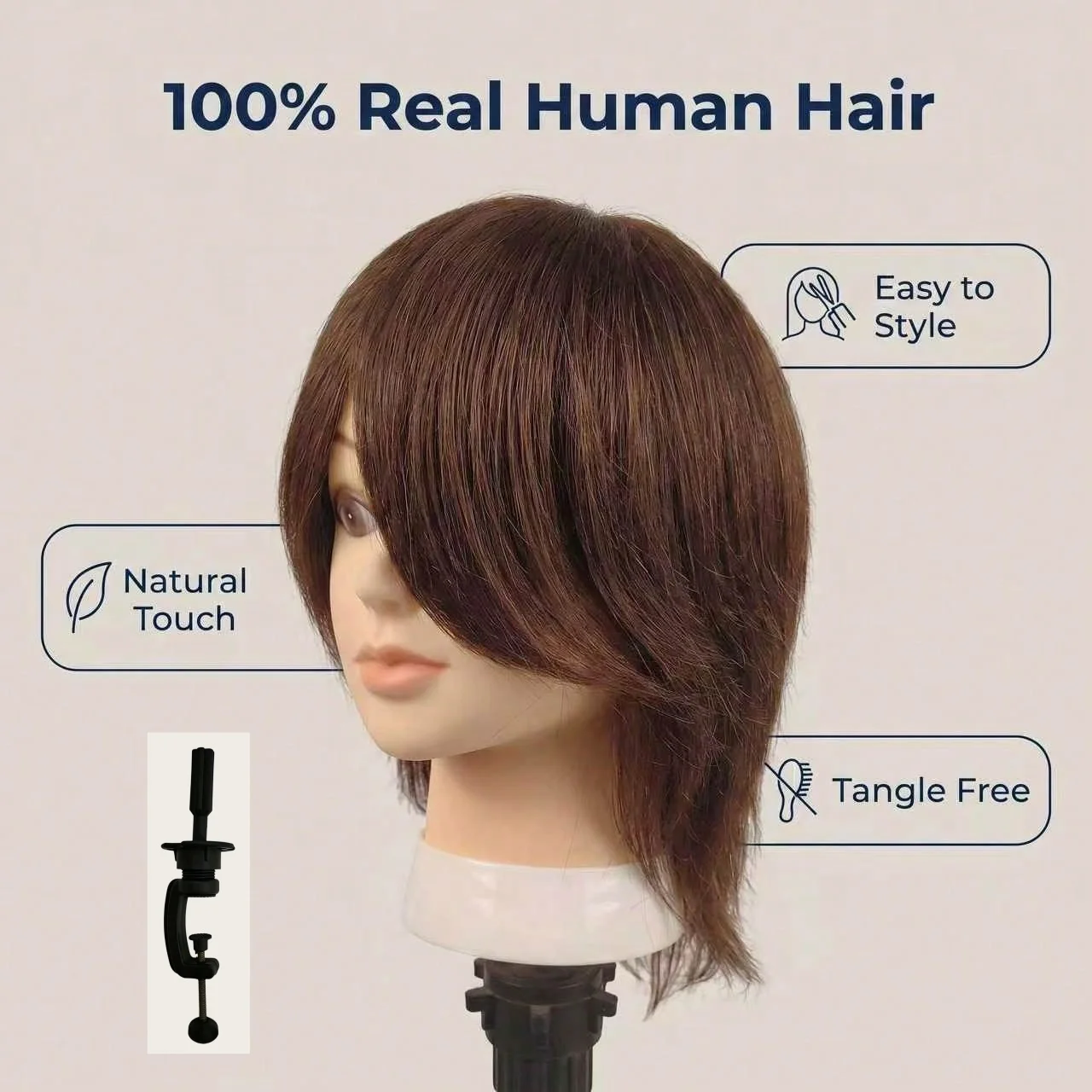 8-Inch Human Hair Mannequin Head for Makeup Practice Beauty Treatments Hairdressing Braiding And Hairstyling Practice Model