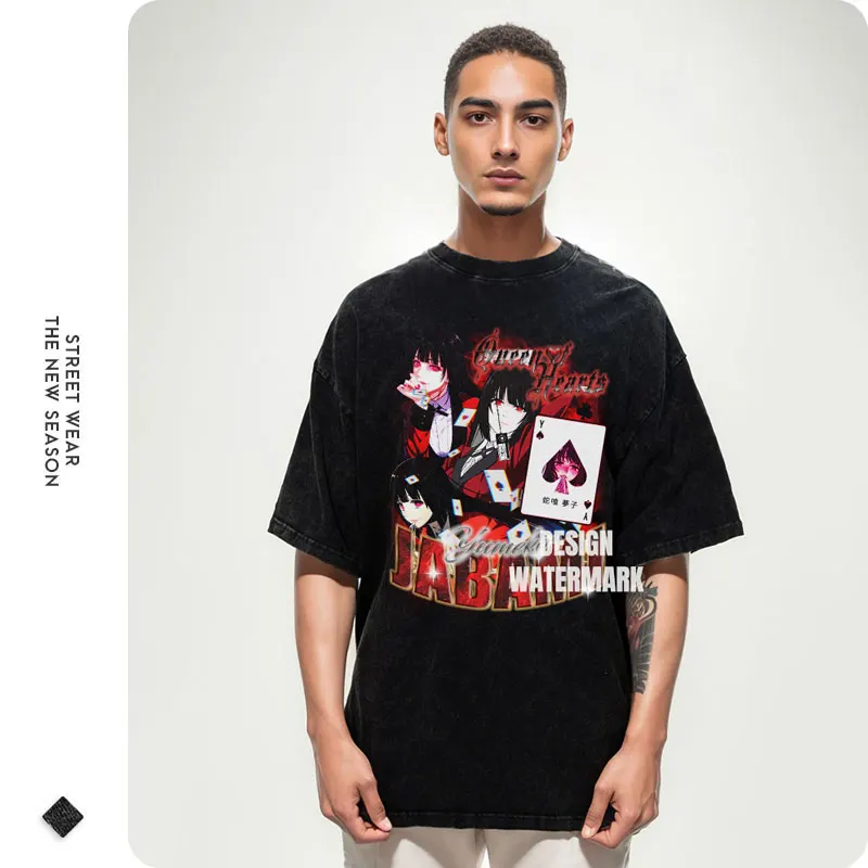 Anime Kakegurui T-shirt Cute Vintage Washed Gambling School T Shirts Oversized Streetwear Manga Jabami Yumeko Tops Tees Girl