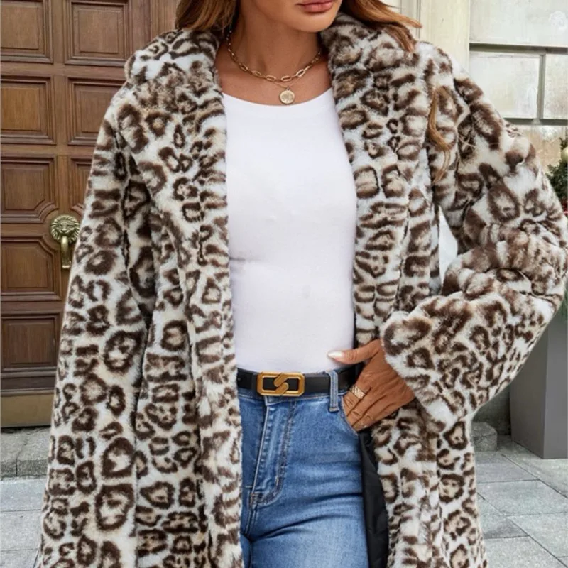 2026 primavera pele fofo casacos longos jaqueta outerwear das mulheres pele de raposa do falso leopardo topos engrossar jaquetas quentes alongar casacos cardigan