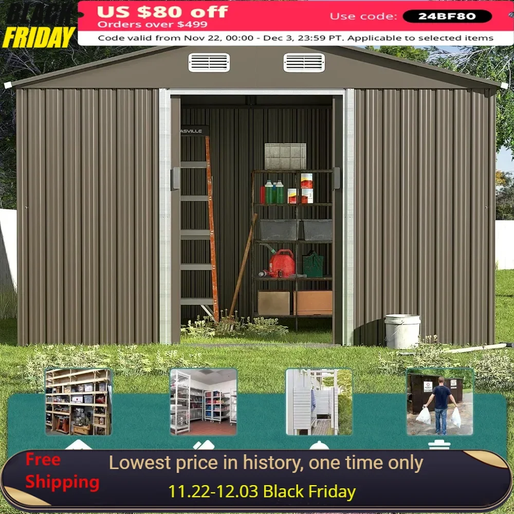 

Backyard Sheds Outdoor Storage Shed 10' X 8' Metal Storage Shed for Outdoor With Design of Lockable Slide Doors Garden Shed