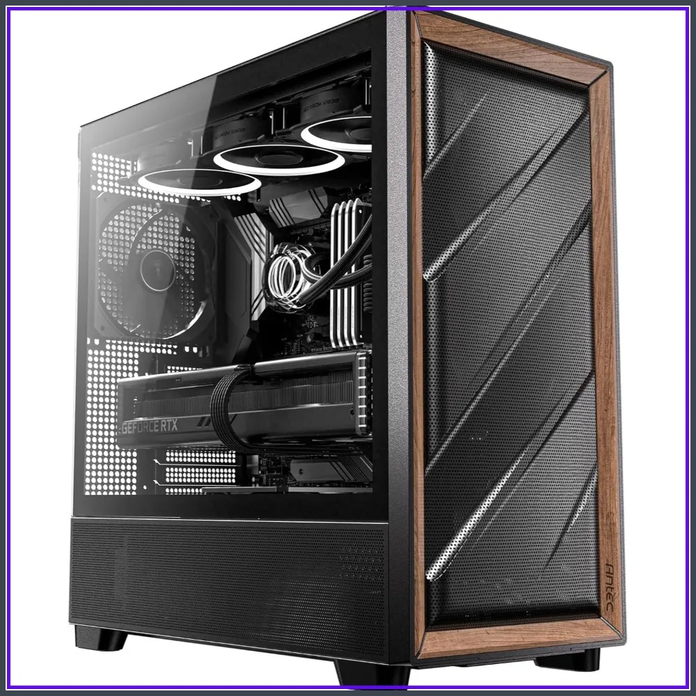 

High-Airflow Mid-Tower PC Case, Walnut Wood Front Panel, 5 PWM Fans, Type-C, Supports 420mm Radiator & E-ATX