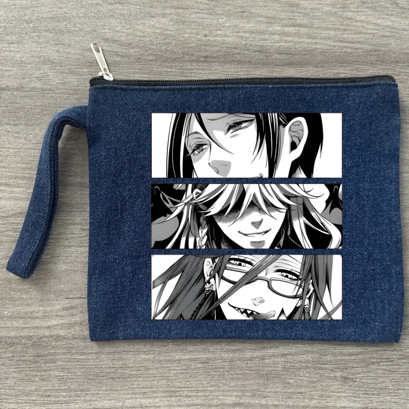 

Black Butler Denim Fashion Makeup Bag Travel Storage Bag Canvas Printed Letter Zero Wallet, Small ItemHoliday Gift Storage Bag