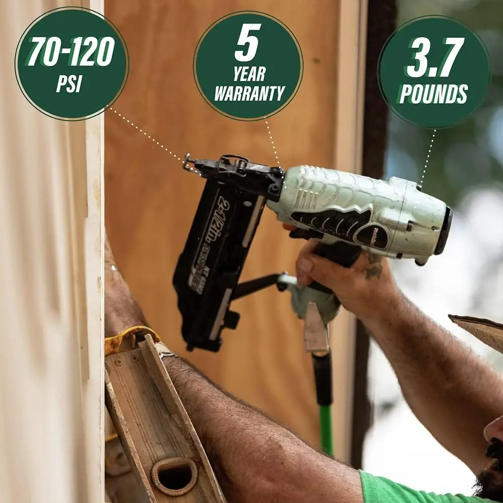 Metabo HPT-Finish Nailer com espanador de ar integrado, calibre 16, 1 pol, 2 pol, 1 pol, 1/2 pol, NT65M2S, garantia de 5 anos