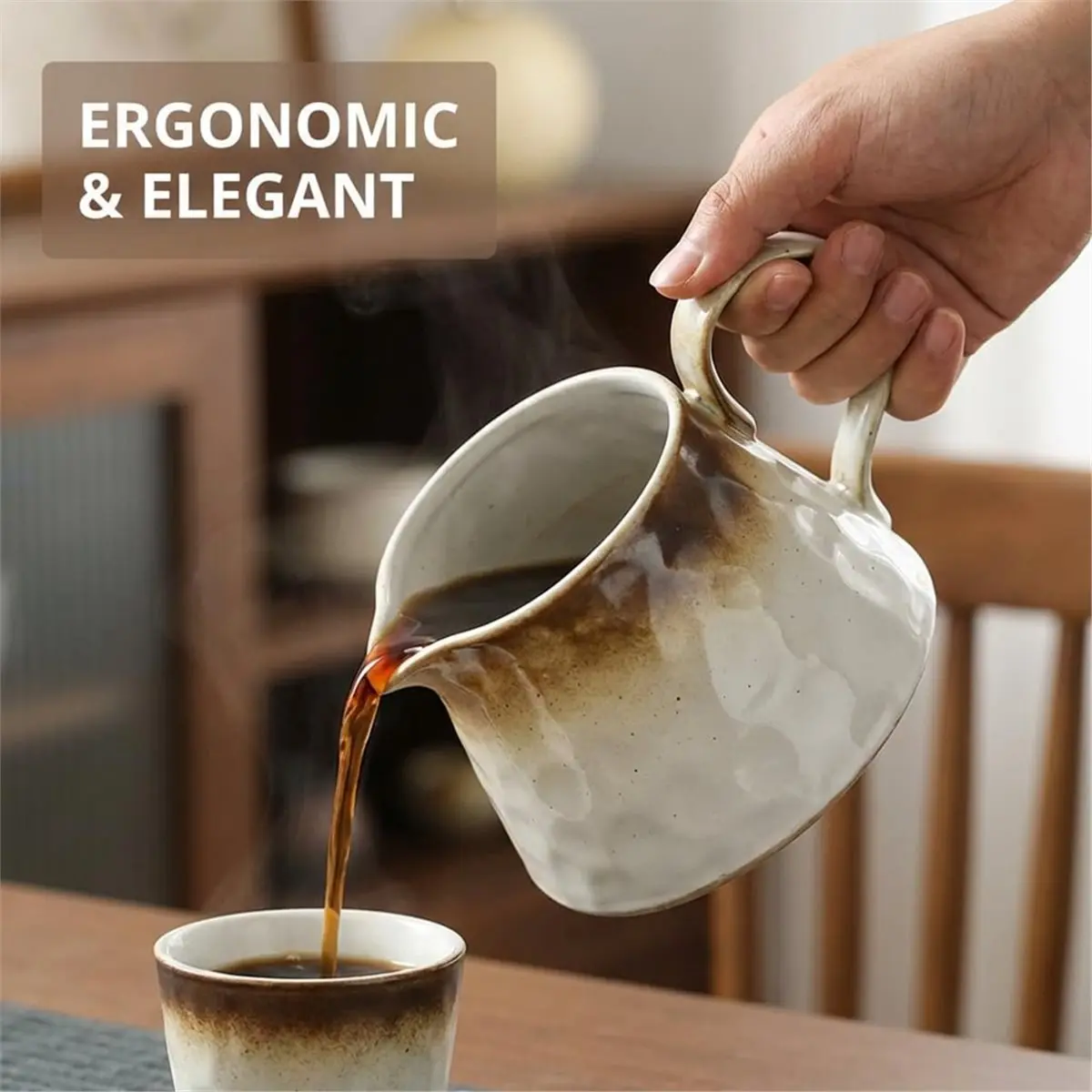 Ceramic Pour over Coffee Set for Dripper with Carafe 2Pcs for Home Brewing Black