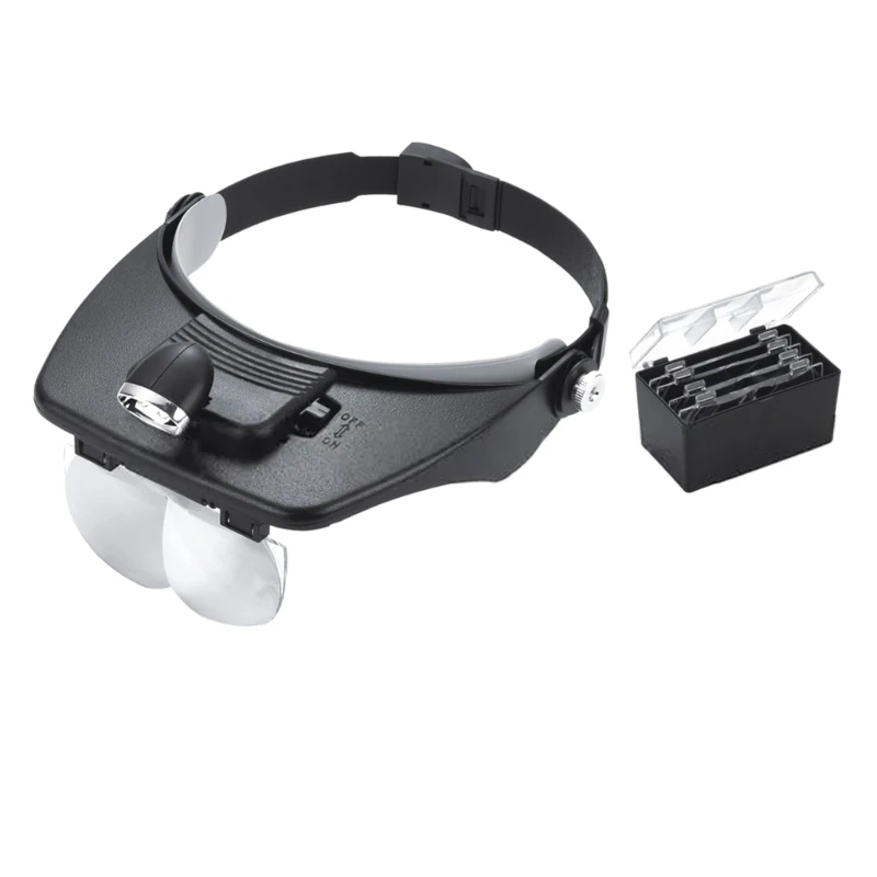 Glass, Head Magnifier with Light 1.2X/1.8X/2.5X/3.5X 4 Detachable Lenses Illuminated Headband