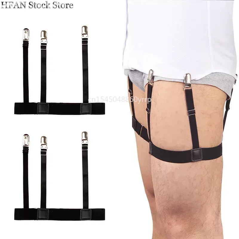 

2 Pcs Men Shirt Stays Belt with Non-slip Locking Clips Keep Shirt Tucked Leg Thigh Suspender Garters Strap