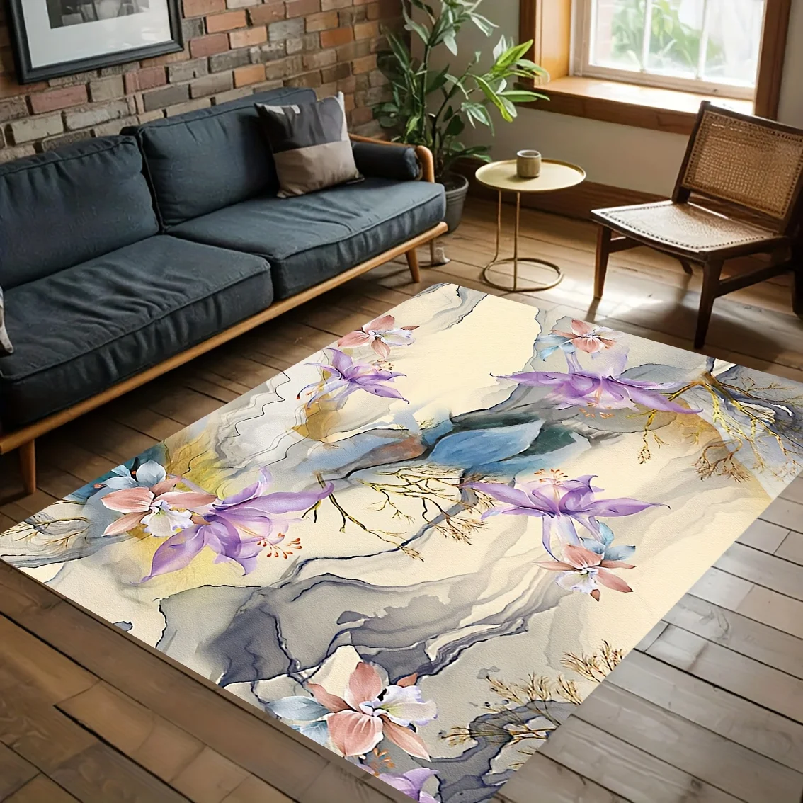 Festive Meditative Pattern Motif Rectangular Rug Decorative Non Slip Door Mat Versatile Accent For Gym Dance Studio Lounge