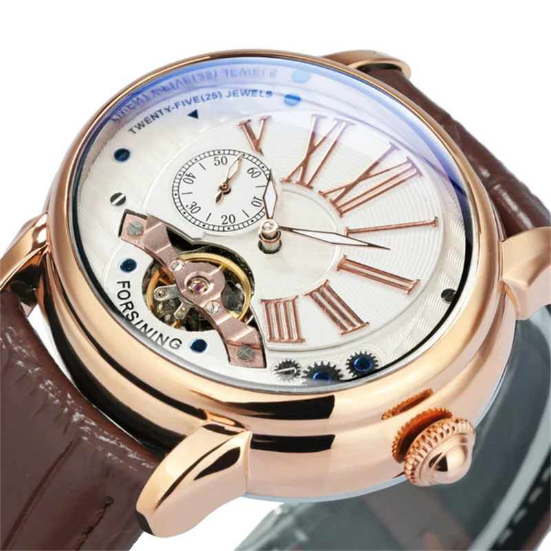 Forsining 367A Tourbillion Fashion Wave Black Golden Clock Roman Scale Mens Automatic Mechanical Watches Top Brand Luxury