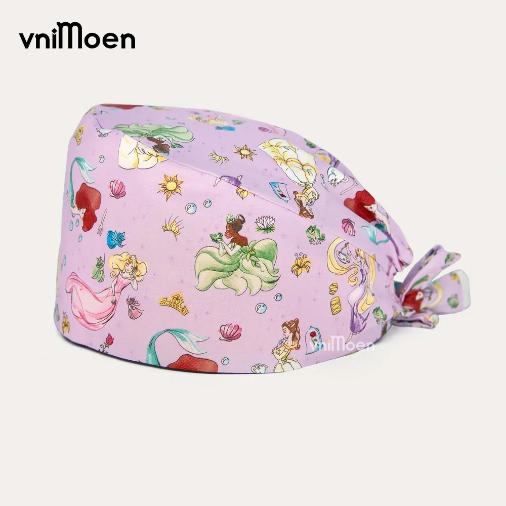 Gorro de algodón con estampado de dibujos animados para hombre y mujer, gorro de enfermera para salón de belleza, enfermería, laboratorio