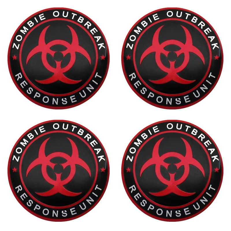 Aluminum 4Pcs 56mm Zombie Outbreak Badge Car Wheel Center Hub Caps Emblem Stickers For BMW KIA Honda Toyota Audi Skoda Dodge