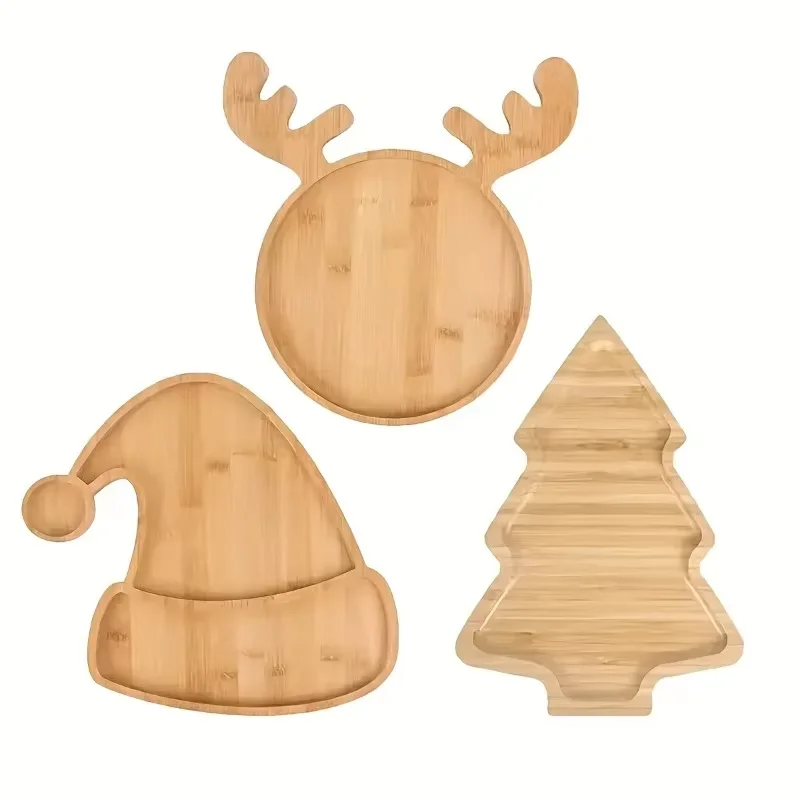 Simple Wooden Tray Creative Cartoon Christmas Tree Elk Dinner Plate Beech Wood Snack Plate Fruit Sushi Inventory Heart Plate