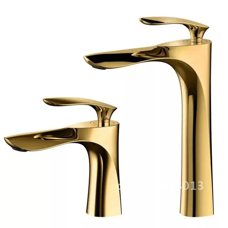 

Gold Basin Faucet Hot and Cold Basin Washbasin Mixer Tap Single Golden Waterfall High Table Toilet Basin Faucet Hole Faucet