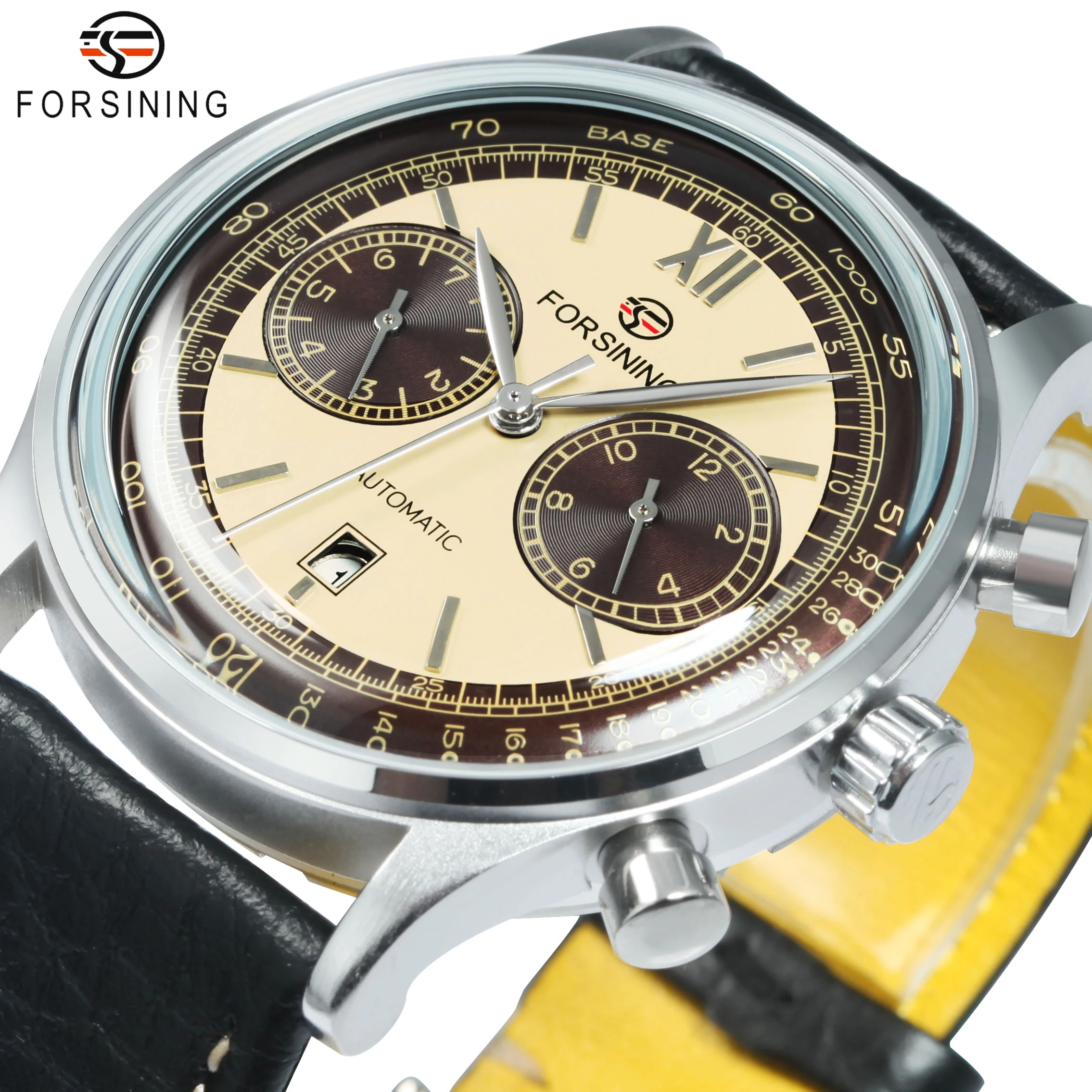 

Forsining Luxury Mechanical Watches Retro Concave Glass Calendar Small Dials Automatic Mens Watch Classic Genuine Leather Strap