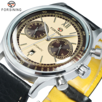 Forsining Luxury Mechanical Watches Retro Concave Glass Calendar Small Dials Automatic Mens Watch Classic Genuine Leather Strap