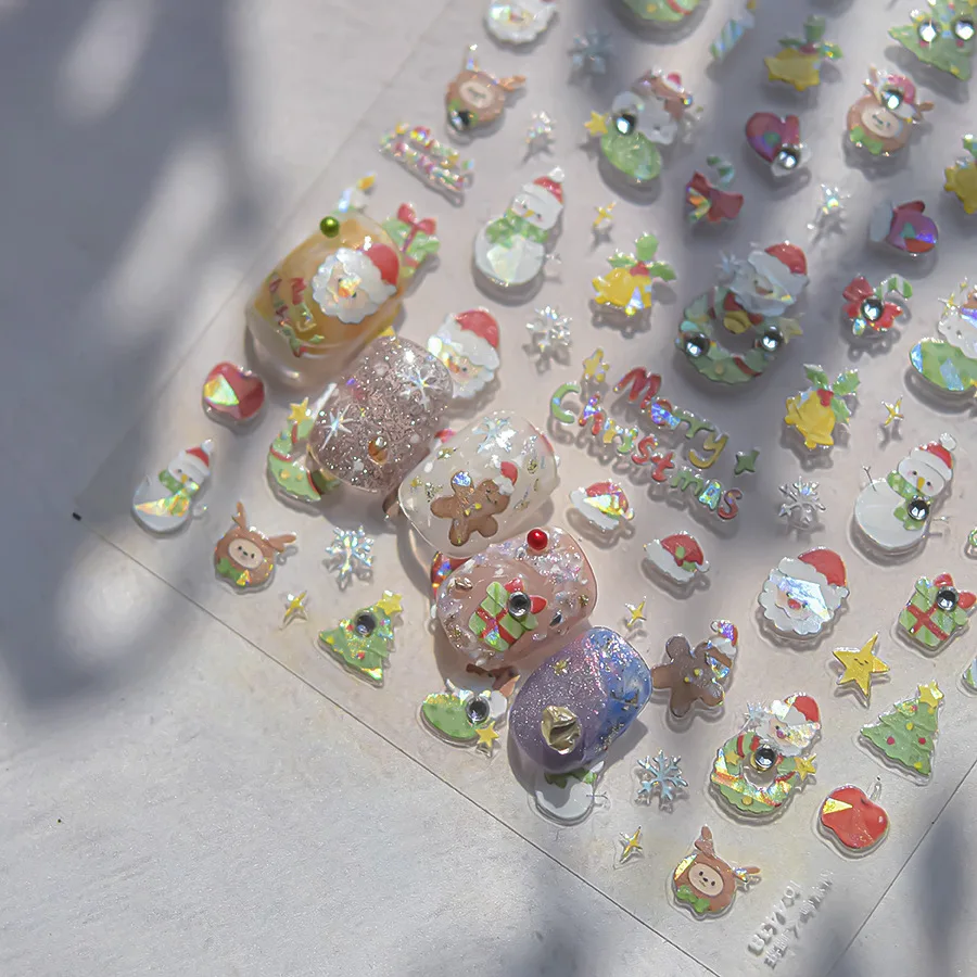 1 قطعة 5D كريستال الماس الفاخرة مسمار الفن ملصقات ثلاثية الأبعاد DIY بها بنفسك عيد الميلاد الكرتون ندفة الثلج سانتا كلوز مسمار لوازم الديكور الشارات