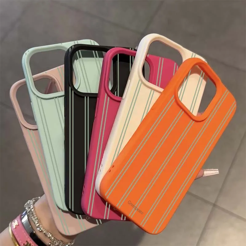 The Green Stripe Lichee Pattern Phone Case for iPhone 17/16/15/14/13/12/11 Pro Max XS X XR