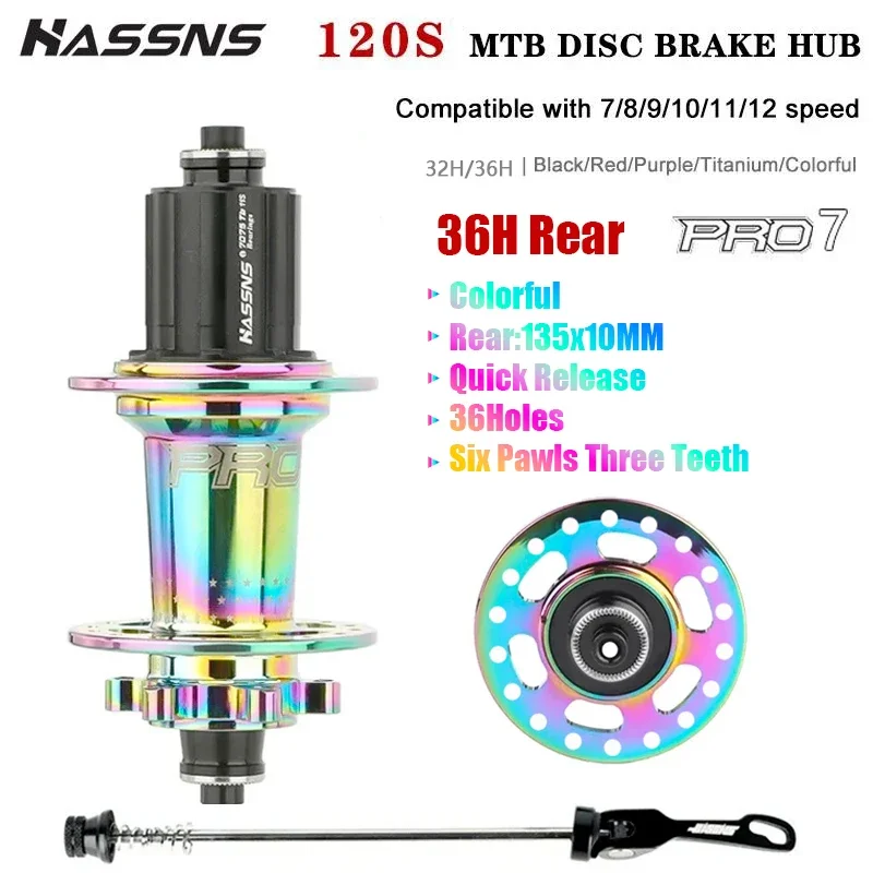 HASSNS Pro 7 36H Rear Hub Bearing 36Holes Freehub MTB Bike 32H Rear Hub for Four Palin 7-12Speed Noisy Cube Bicycle 6 Pawl Hubs