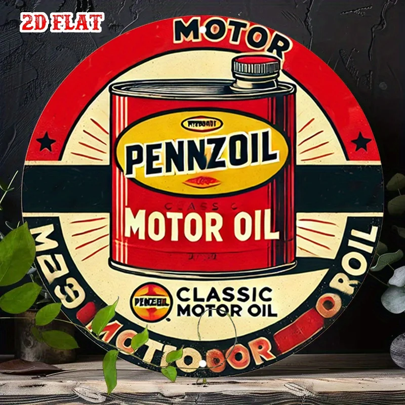 2D flach 1 Stück Industrie-Stil 7,87 x 7,87 rundes Aluminiumschild, rundes Aluminiumschild im Vintage-Design, klassisches Automotive-Metallblechschild