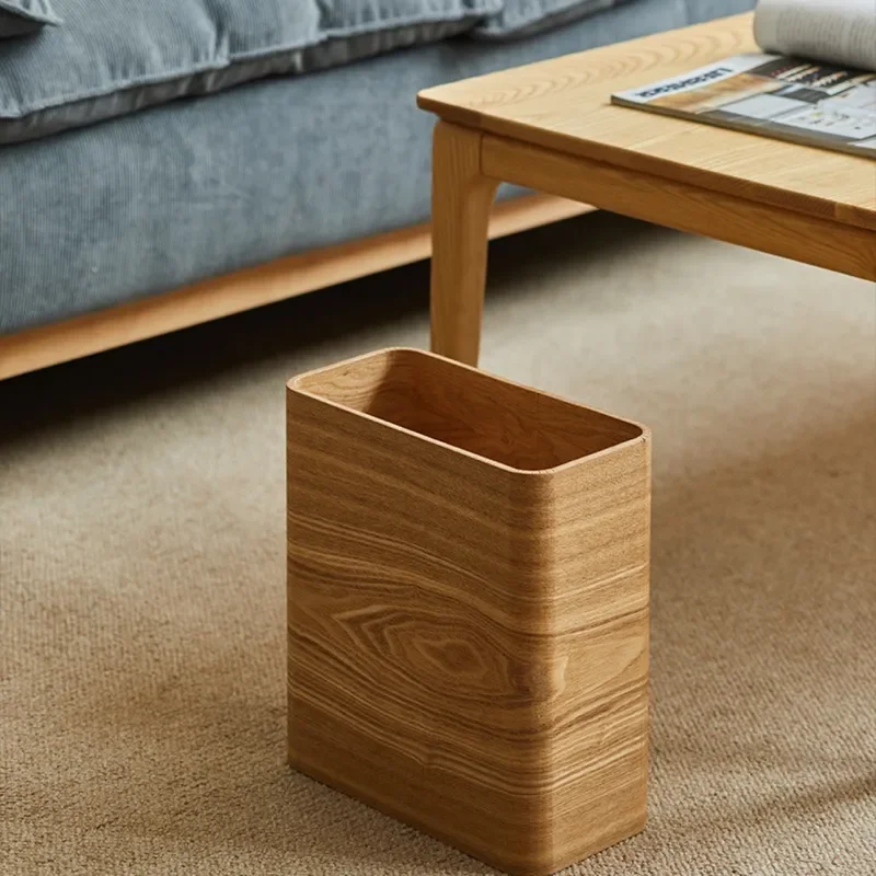 Household Solid Wood Exquisite Trash Can Light Luxury Office Appearance Wastebasket