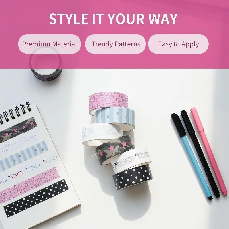 1/6Pcs INS Style Polka Dot Tape Set Cute Patterns Easy Peel For Journal Material Tape Roll DIY Crafts Decorative Tape Roll