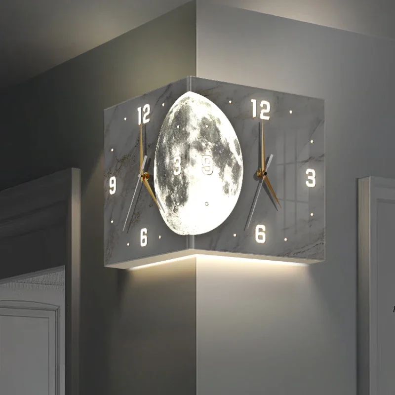 Corner Wall Clock Double Sided Creative LED Living Room Decoration Digital 3D Clock