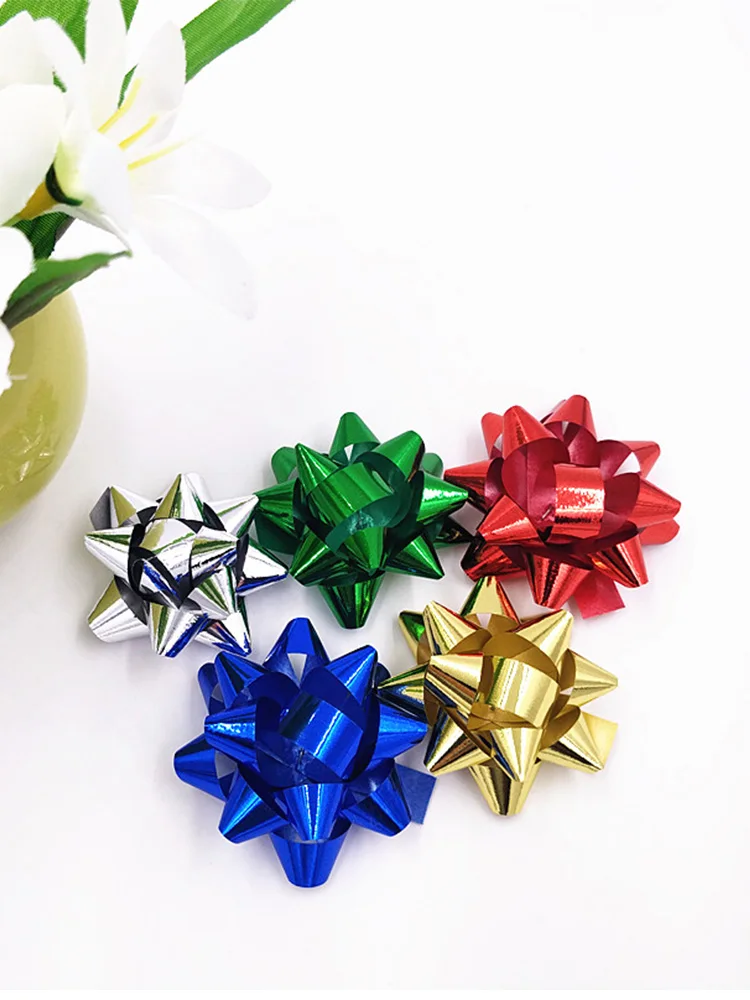 60 pièces/5cm arbre de noël nœuds rubans décorations festives 3D étoiles fleurs emballage cadeau boîtes bricolage mariages décoratifs auto-adhésifs