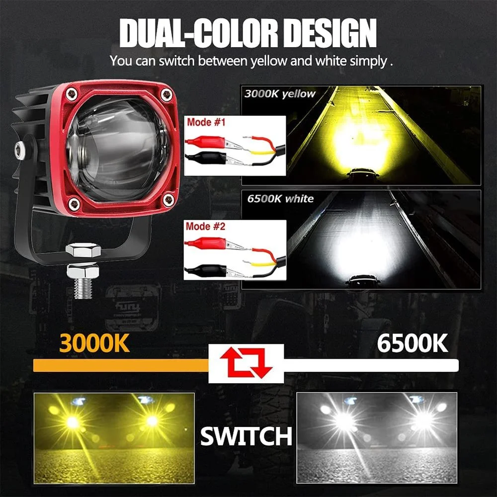 ANMINGPU 6000k/3000k LED Work Light Bar 12V 24V White Yellow Offroad Divring Fog Lights for Car Truck Atv 4x4 LED Headlights